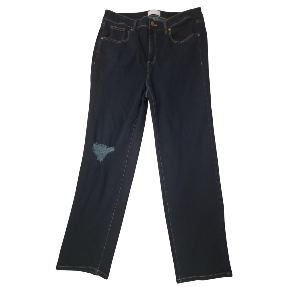 Lane Bryant Signature Dreamfeel Straight Leg Jeans High Rise Blue‎ Distressed 18